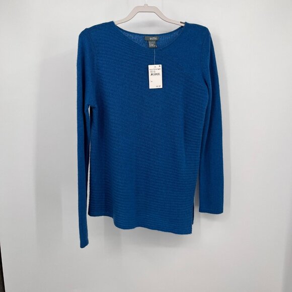 Griffen Cashmere Long Sleeve Sweater Size L Teal Blue Boat Neck Knit Pullover - Picture 2 of 10